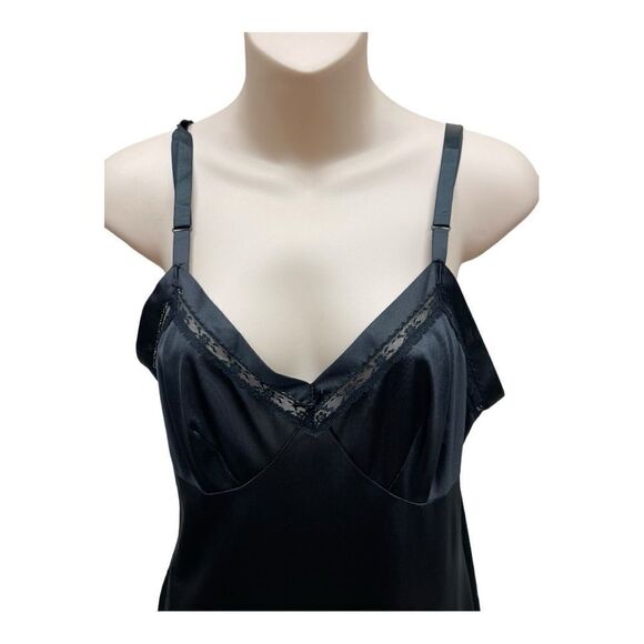 Vintage Lorraine Slip Sz L Black 100% Nylon Full Slip Dress Adjustable Strap USA - Picture 2 of 9